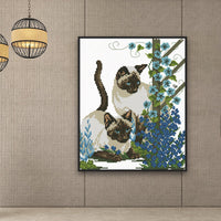HKM-747539 Two Kittens Cross Stitch Kit - 11CT & 14CT Embroidery Cloth, Thread, Needle Included, Sizes 35X41 cm & 28X32 cm