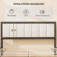 HKM-747539 Upholstered Queen Size Bed Frame with Adjustable Feet and 726 lbs Weight Capacity, Linen-Fabric Headboard, Easy Assembly