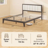 HKM-747539 Upholstered Queen Size Bed Frame with Adjustable Feet and 726 lbs Weight Capacity, Linen-Fabric Headboard, Easy Assembly