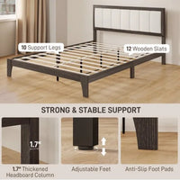 HKM-747539 Upholstered Queen Size Bed Frame with Adjustable Feet and 726 lbs Weight Capacity, Linen-Fabric Headboard, Easy Assembly