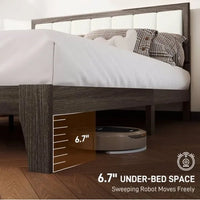 HKM-747539 Upholstered Queen Size Bed Frame with Adjustable Feet and 726 lbs Weight Capacity, Linen-Fabric Headboard, Easy Assembly