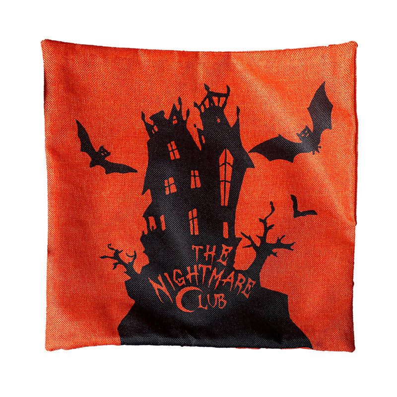 HKM-747667 Halloween-Themed Linen Plush Square Pillowcase - 43x43cm in Various Styles