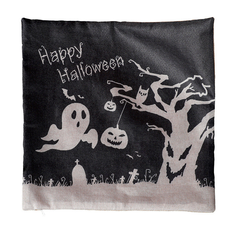 HKM-747667 Halloween-Themed Linen Plush Square Pillowcase - 43x43cm in Various Styles