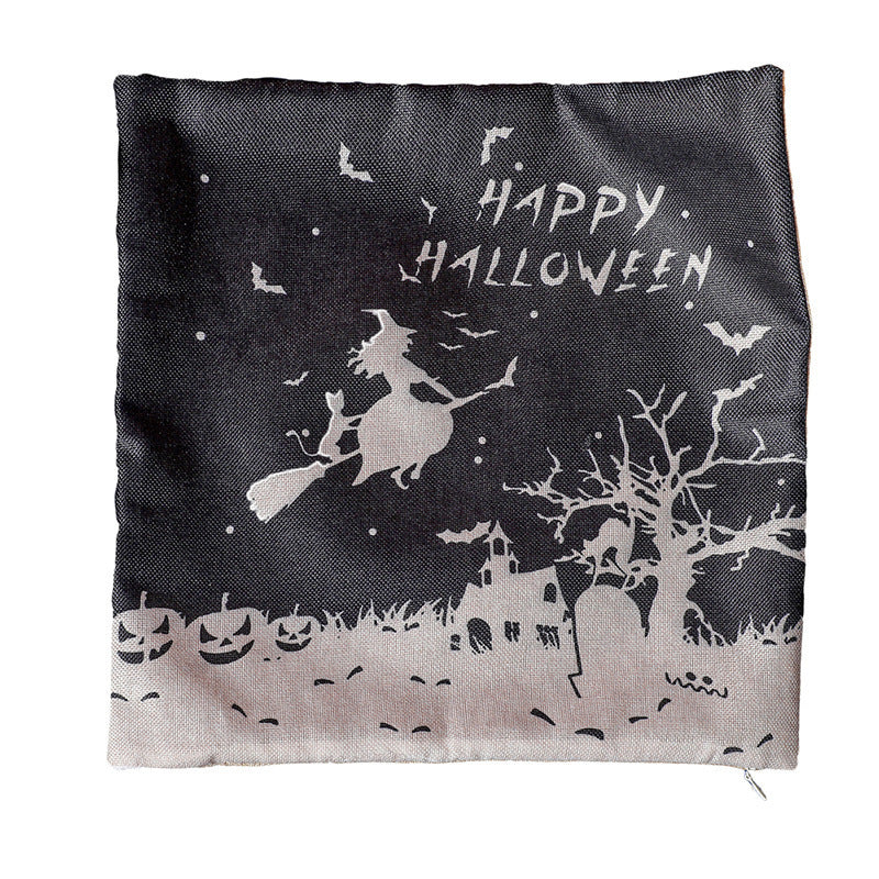 HKM-747667 Halloween-Themed Linen Plush Square Pillowcase - 43x43cm in Various Styles