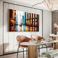 HKM-747795 Handmade Oil Painting Canvas - Modern Abstract Urban Architectural Street Scene Wall Art for Home Decor