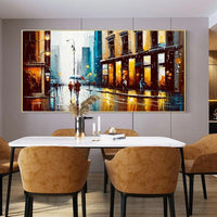 HKM-747795 Handmade Oil Painting Canvas - Modern Abstract Urban Architectural Street Scene Wall Art for Home Decor