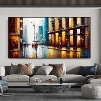 HKM-747795 Handmade Oil Painting Canvas - Modern Abstract Urban Architectural Street Scene Wall Art for Home Decor