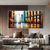 HKM-747795 Handmade Oil Painting Canvas - Modern Abstract Urban Architectural Street Scene Wall Art for Home Decor