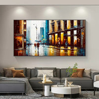 HKM-747795 Handmade Oil Painting Canvas - Modern Abstract Urban Architectural Street Scene Wall Art for Home Decor