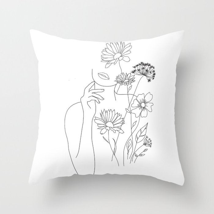 HKM-747987 Black and White Geometric Minimal-Line Pillowcase 45x45cm