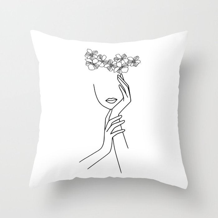 HKM-747987 Black and White Geometric Minimal-Line Pillowcase 45x45cm