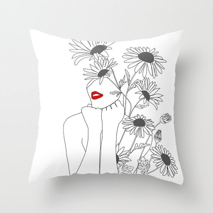 HKM-747987 Black and White Geometric Minimal-Line Pillowcase 45x45cm
