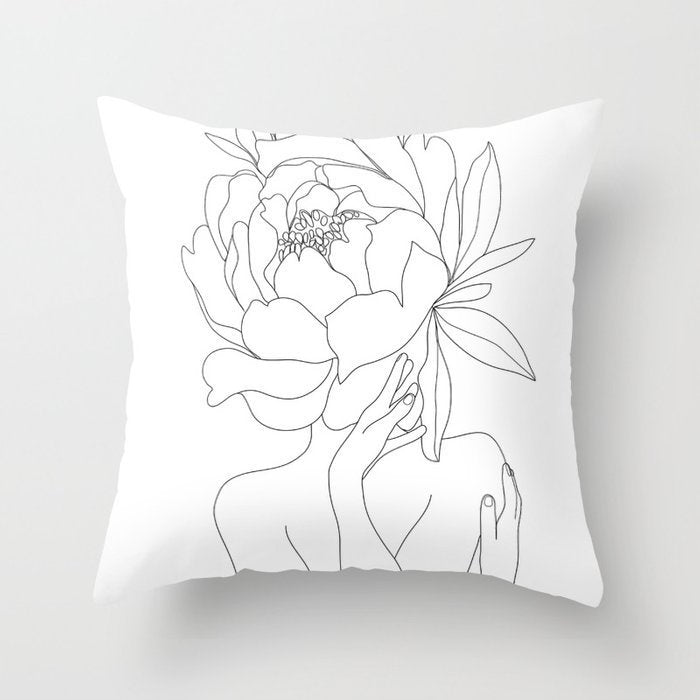 HKM-747987 Black and White Geometric Minimal-Line Pillowcase 45x45cm