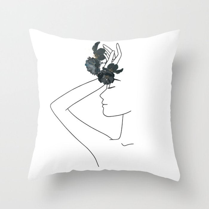 HKM-747987 Black and White Geometric Minimal-Line Pillowcase 45x45cm
