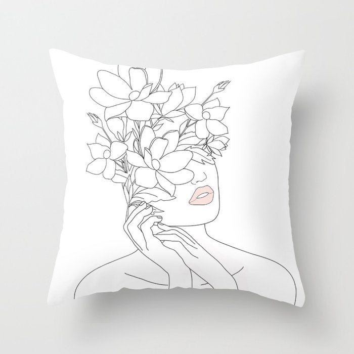 HKM-747987 Black and White Geometric Minimal-Line Pillowcase 45x45cm