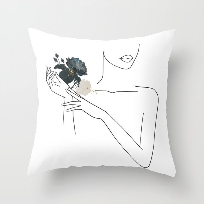 HKM-747987 Black and White Geometric Minimal-Line Pillowcase 45x45cm