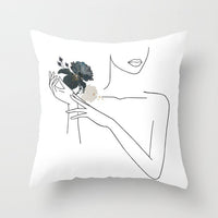 HKM-747987 Black and White Geometric Minimal-Line Pillowcase 45x45cm