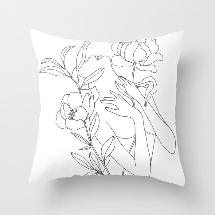 HKM-747987 Black and White Geometric Minimal-Line Pillowcase 45x45cm