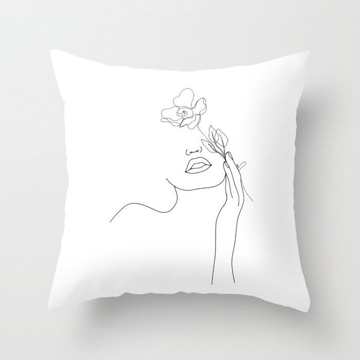 HKM-747987 Black and White Geometric Minimal-Line Pillowcase 45x45cm