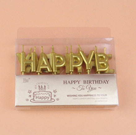 HKM-747987 Gold and Silver Letters Birthday Cake Candle Decorations in Multiple Colors
