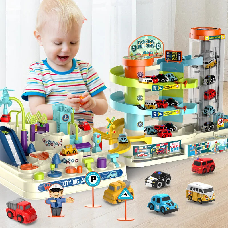 KTX-748115 2-in-1 Car Adventure Parking Lot with Rotary Elevator for Kids Age 3+ - Educational Building & Traffic Play Set