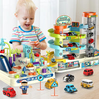 HKM-748115 2-in-1 Car Adventure Parking Lot with Rotary Elevator for Kids Age 3+ - Educational Building & Traffic Play Set
