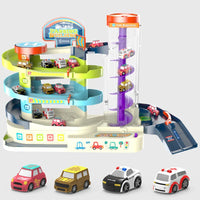 HKM-748115 2-in-1 Car Adventure Parking Lot with Rotary Elevator for Kids Age 3+ - Educational Building & Traffic Play Set