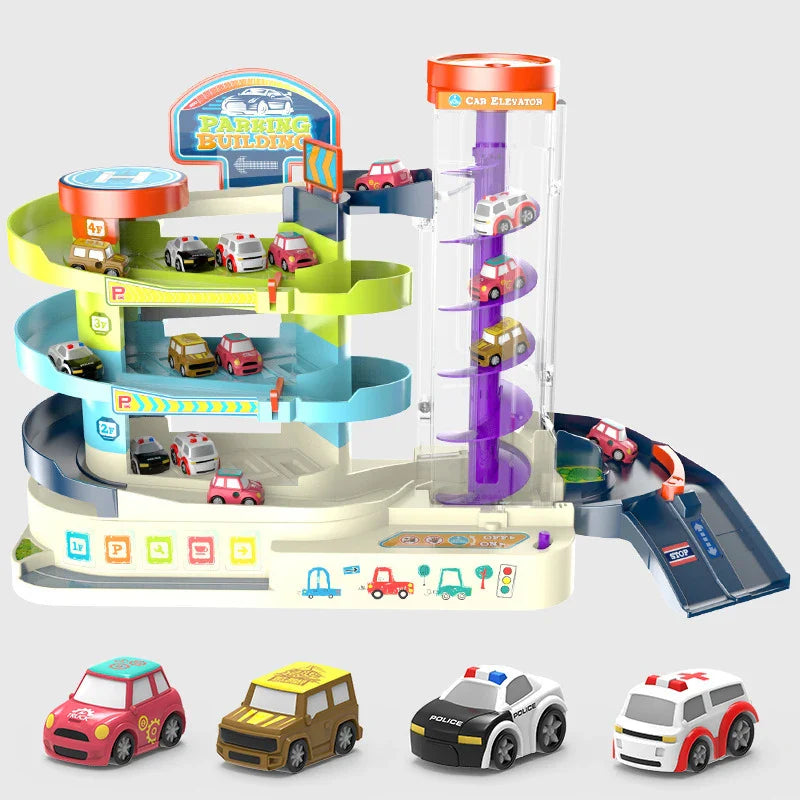 KTX-748115 2-in-1 Car Adventure Parking Lot with Rotary Elevator for Kids Age 3+ - Educational Building & Traffic Play Set