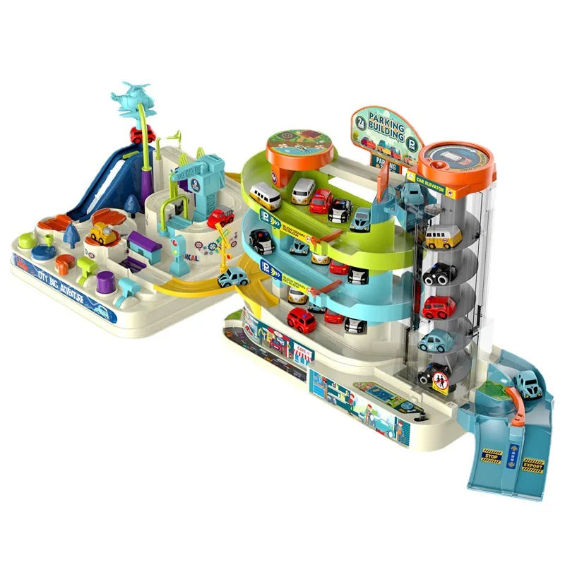 KTX-748115 2-in-1 Car Adventure Parking Lot with Rotary Elevator for Kids Age 3+ - Educational Building & Traffic Play Set