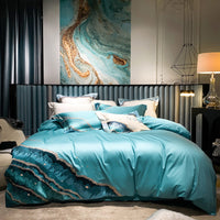HKM-748179 Luxury Cotton Satin Quilt Cover Set with Ocean Embroidery - 4 Piece Bedding Collection