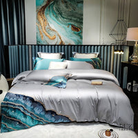 HKM-748179 Luxury Cotton Satin Quilt Cover Set with Ocean Embroidery - 4 Piece Bedding Collection