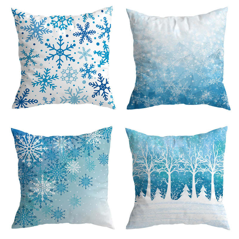 HKM-748179 Snowflake Digital Print Pillowcase in Peach Skin Velvet, 45x45CM