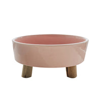 HKM-748371 Pet Ceramic Food and Water Bowl with Wooden Stand for Dogs and Cats