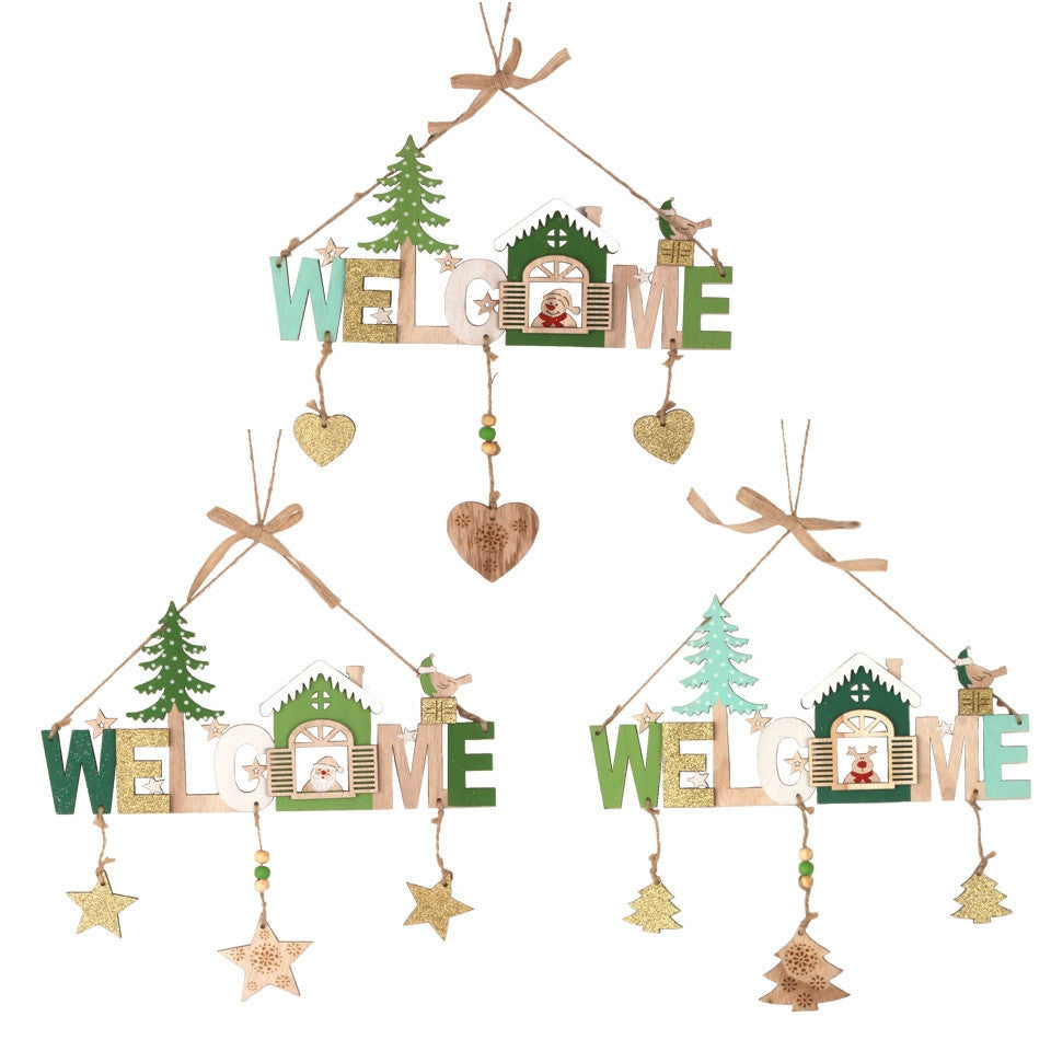 HKM-748627 Wooden Christmas Ornament Set - Old Man, Snowman, and Elk Designs, 43cm Total Length for Holiday Decor