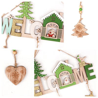 HKM-748627 Wooden Christmas Ornament Set - Old Man, Snowman, and Elk Designs, 43cm Total Length for Holiday Decor