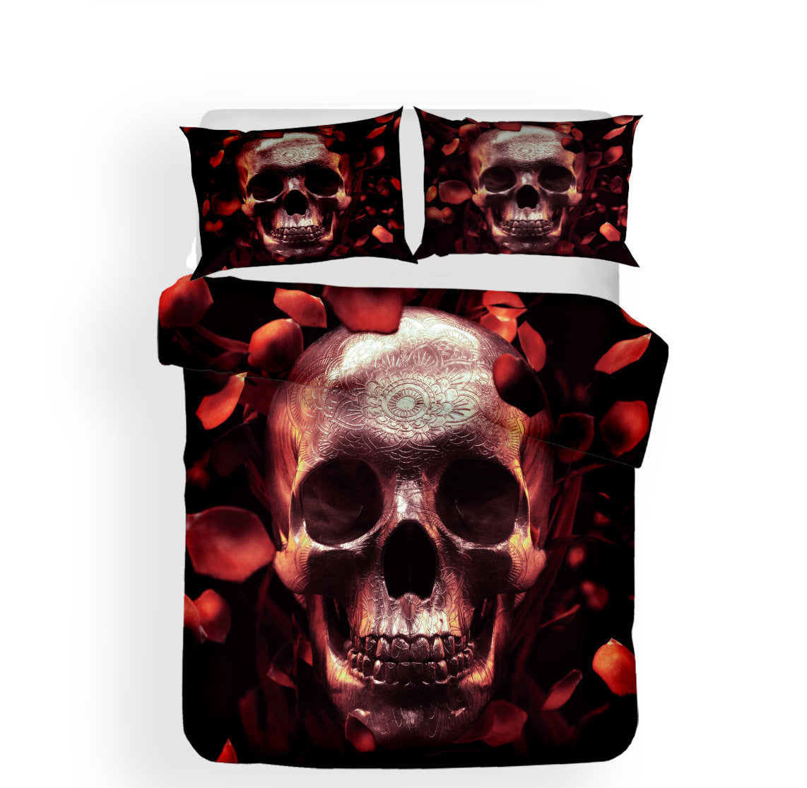 HKM-748691 Personalized Skull Design 3D Digital Print Bedding Set - Available in Various Sizes, Polyester Fiber Materials