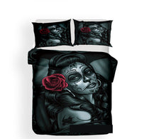HKM-748691 Personalized Skull Design 3D Digital Print Bedding Set - Available in Various Sizes, Polyester Fiber Materials