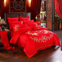 HKM-749011 Elegant Dragon and Phoenix Four-Piece Cotton Bedding Set - Suitable for Various Bed Sizes