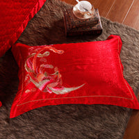 HKM-749011 Elegant Dragon and Phoenix Four-Piece Cotton Bedding Set - Suitable for Various Bed Sizes