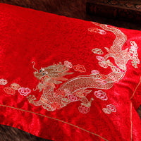 HKM-749011 Elegant Dragon and Phoenix Four-Piece Cotton Bedding Set - Suitable for Various Bed Sizes