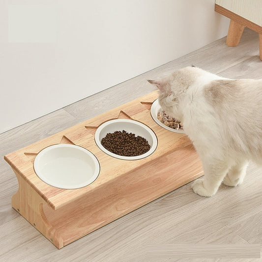 HKM-749523 Wooden Cat Food and Water Bowl with Ceramic insert - Multiple Options Available