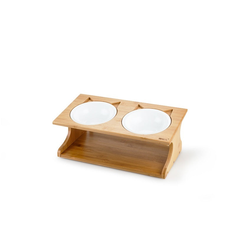 HKM-749523 Wooden Cat Food and Water Bowl with Ceramic insert - Multiple Options Available