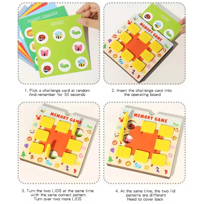 KTX-749587 Montessori Memory Chess Game - Wooden Puzzle Toy for Early Learning and Family Interaction, Ages 3+