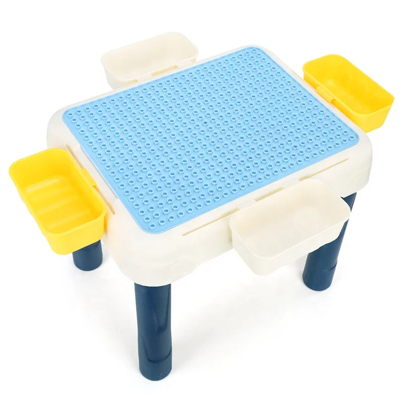 Multifunctional DIY Building Bricks Storage Table with Chair for Kids Age 2-7