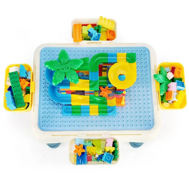 Multifunctional DIY Building Bricks Storage Table with Chair for Kids Age 2-7