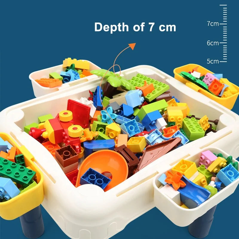 Multifunctional DIY Building Bricks Storage Table with Chair for Kids Age 2-7