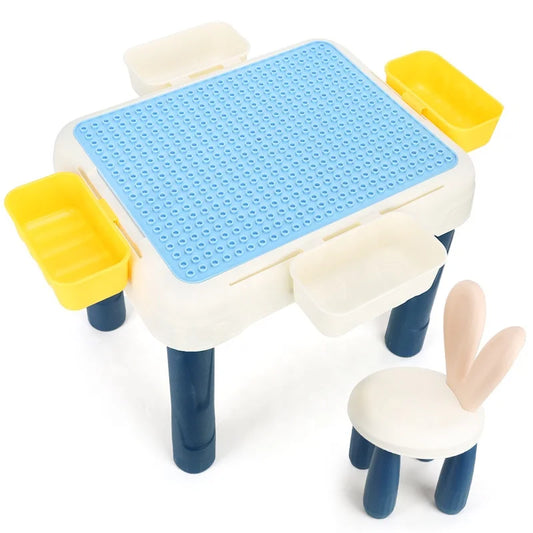 Multifunctional DIY Building Bricks Storage Table with Chair for Kids Age 2-7