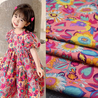 HKM-749843 Peach Pink Printed Mother-Daughter Skirt in 100% Cotton with Floral Design
