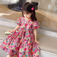 HKM-749843 Peach Pink Printed Mother-Daughter Skirt in 100% Cotton with Floral Design