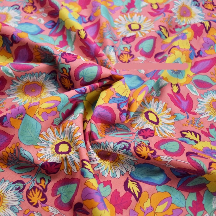 HKM-749843 Peach Pink Printed Mother-Daughter Skirt in 100% Cotton with Floral Design
